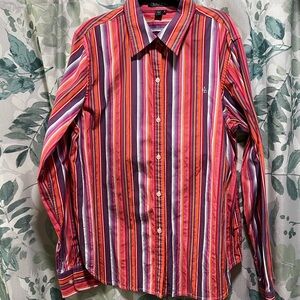 Womens Ralph Lauren Multicolor Striped Button-Down Shirt (Red, Pink, Purple)